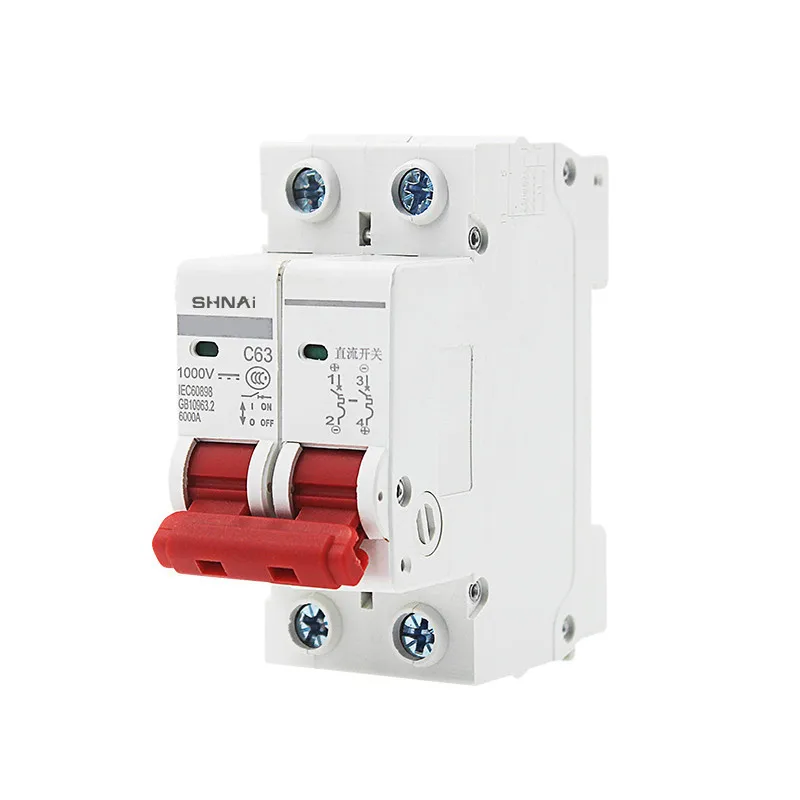 2P DC 1000V Solar Mini Circuit Breaker 6A/10A/16A/20A/25A/32A/40A/50A/63A DC MCB for PV System