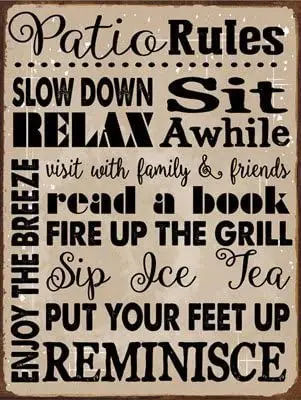 

HBA Patio Rules Metal Sign, Motivational Rules to Live by, Positive Thinking, Modern Decor