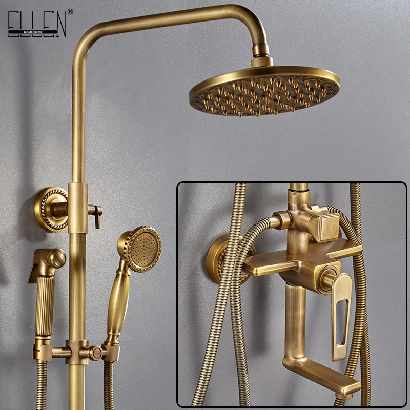 

ELLEN Rainfall Shower Set Antique Bronze Bath Faucets with Shower Head Hand Shower Brass Wall Bath Faucet Mixer Tap EL4014