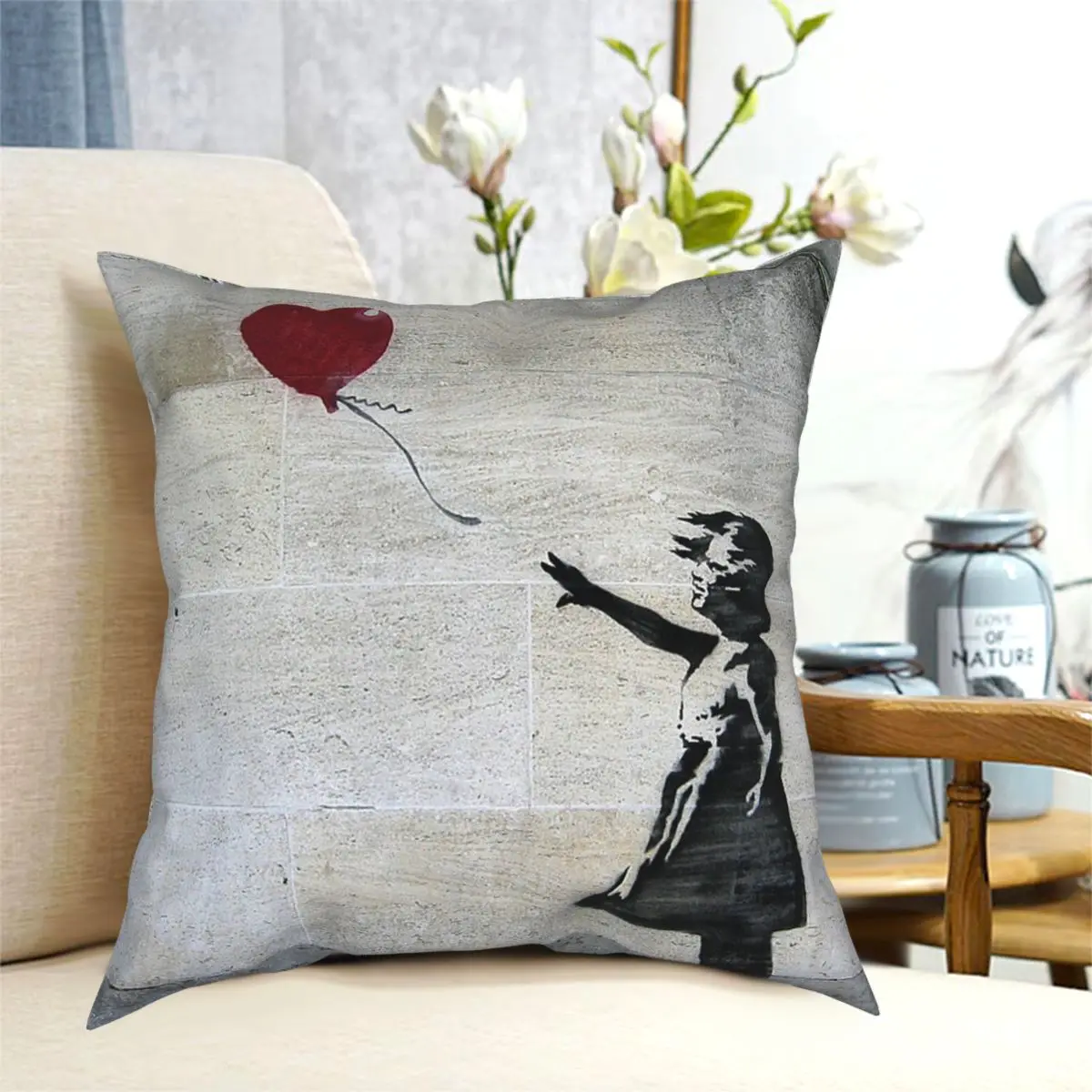 Banksy Girl With A Red Balloon Square Pillowcase Polyester Printed Zipper Decor Throw Pillow Case Car Cushion Cover Wholesale