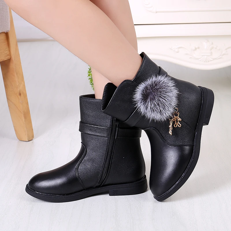 2019 Autumn Winter Non-slip Children Boots Girls PU Leather High Boots Fashion Big Child Princess Girls Shoe Large size 27-36