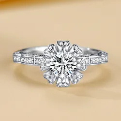 925 Sterling Silver Ring, Prong-Set Heart/Round Zircon Women's Engagement Ring, Luxurious and Elegant, Adjustable