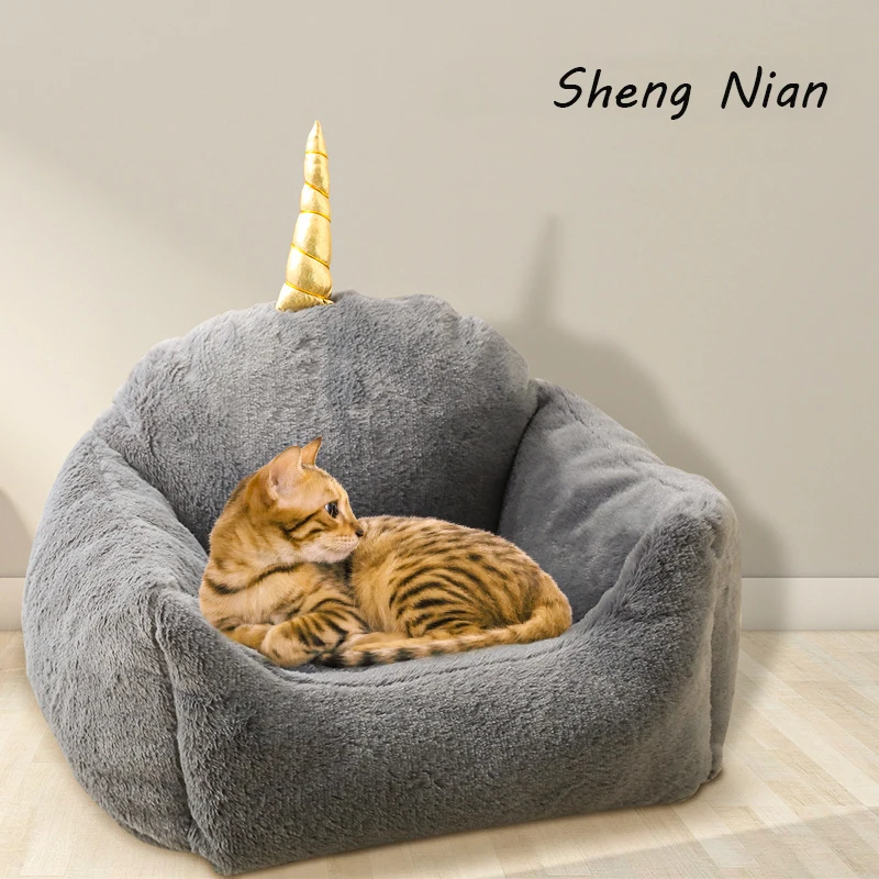 Crown Unicorn Cat House Cozy Soft Breathable Pet Cushion Sofa Warm Cartoon Cute Dog Bed Large Middle Puppy Cat Kennel Mat Nest