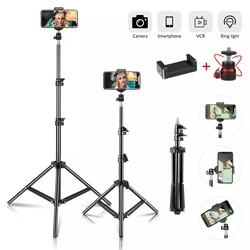 Tripés de selfie de 2m, 170/150/55cm, suporte de luz de alumínio para suporte de telefone, tripé de câmera digital com clipe, controlador bluetooth