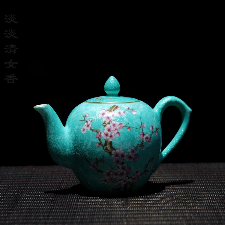 

Hand-painted Pastel Rolling Road Plum Blossom Pattern Ceramci Teapot Hand-tied Fine Kung Fu Teaset