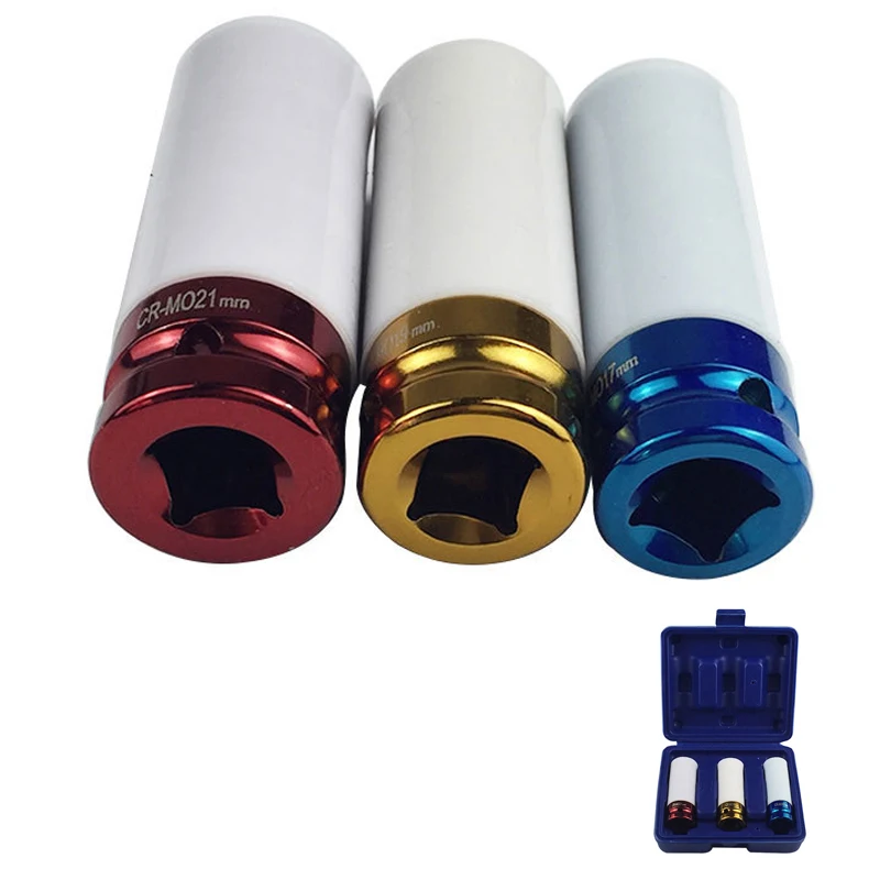 17 19 21mm Colorful Sleeve Tire Protection Sleeve Wall Deep Impact Nut Socket Alloy Wheel