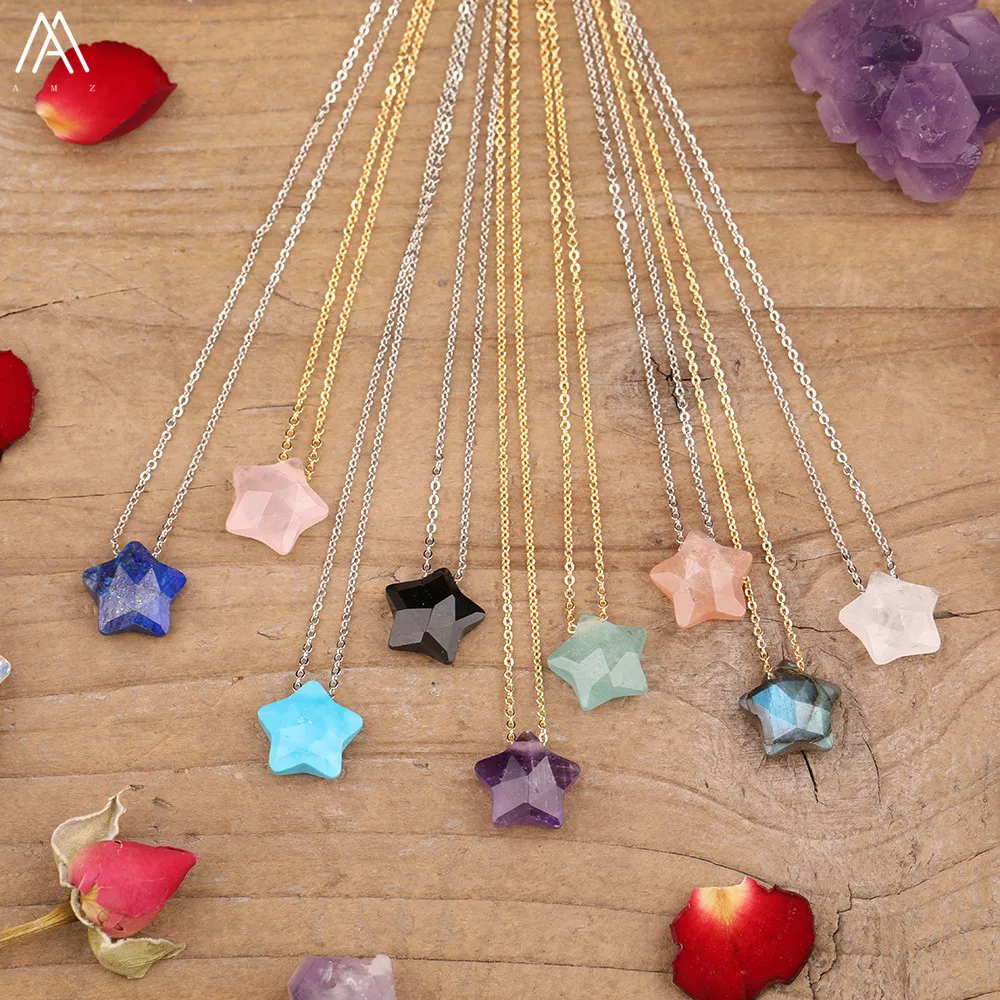 Bohemia Women Natural Stones Stars Pendant Simple Necklace Women Teengirls Elegant Stars Beads Necklace Jewelry Gift Dropship