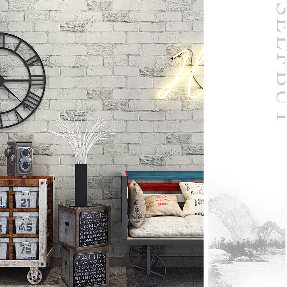 Q QIHANG Retro Nordic บุคลิกภาพตัวอักษรอิฐรูปแบบห้องนั่งเล่น Wallpaper PVC 1.73 'W X 32.8' L = 57 sq.ฟุต