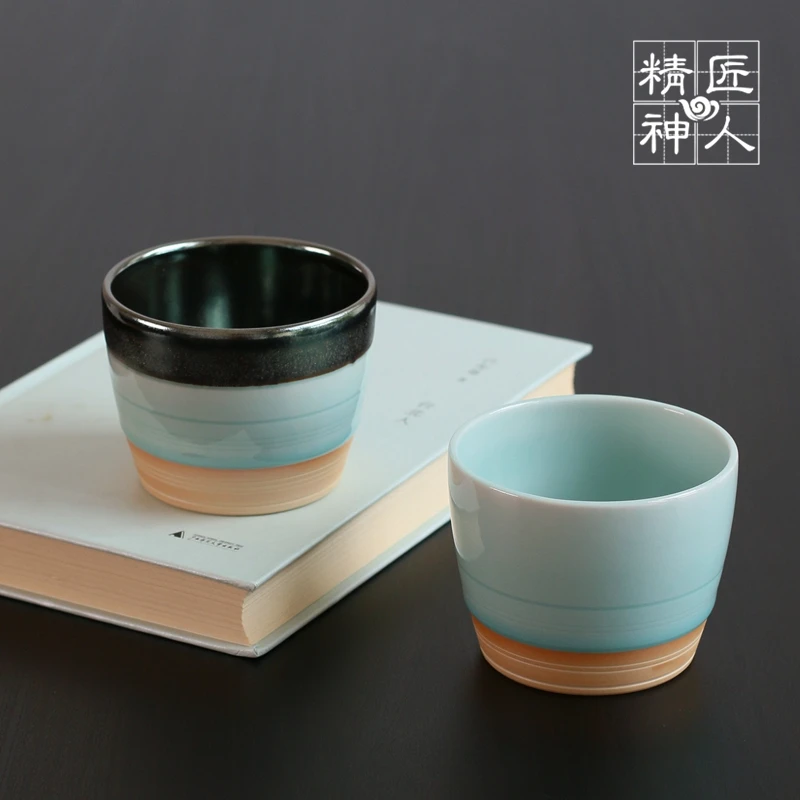 The spot position of manpower for iron color celadon lines imported from Japan pig koubei straight cup short ceramic cup