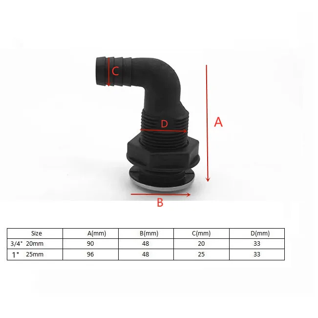 Nylon Plastic Bilge Fitting With Stainless steel Rim Bilge Pump Aerator Hose Boat Marine Yacht Accessories