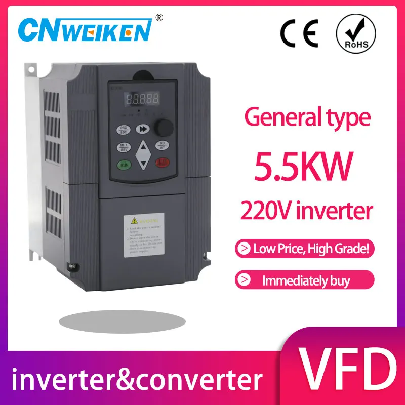 Convertitore di frequenza 0,75kw 1,5kw 2,2kw 4kw 5,5kw 220V monofase 220V 7,5kw inverter di frequenza VFD con uscita trifase per motore CA