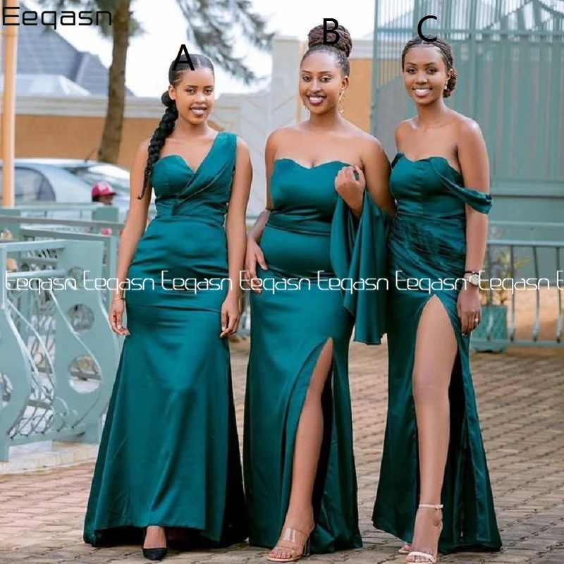 Hunter Green Long Bridesmaid Dress, Side Slit African Women Party Dress, Casamento vestidos de celebridades elegantes, 2024