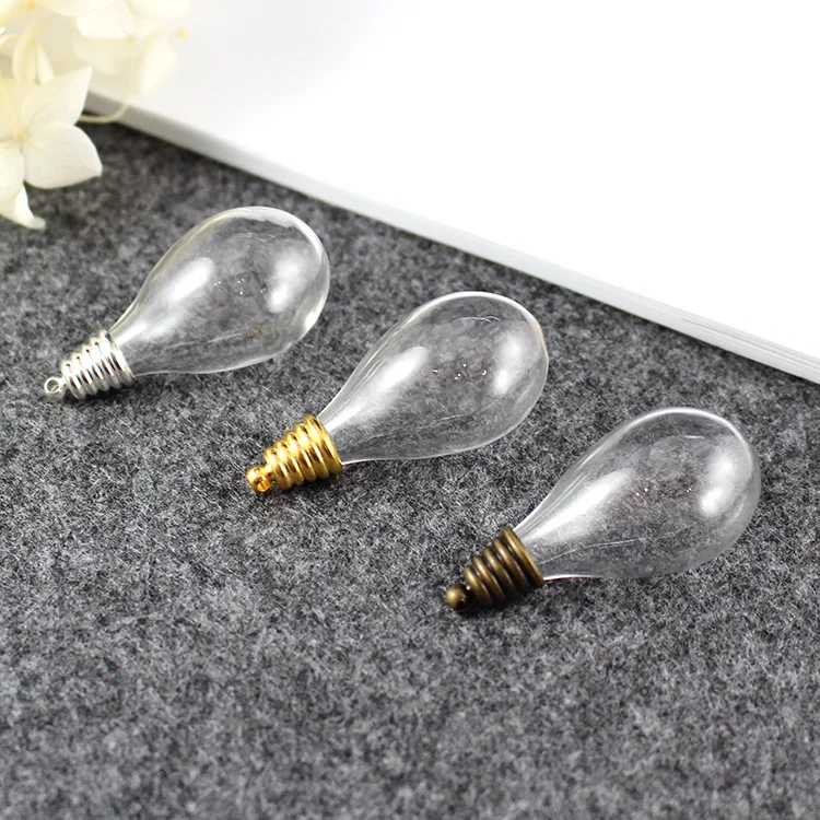 4PCS  31x18mm Hollow Round Drop Glass With Metal Caps Glass Vials Pendant Glass Bottle Charms Jewelry Findings