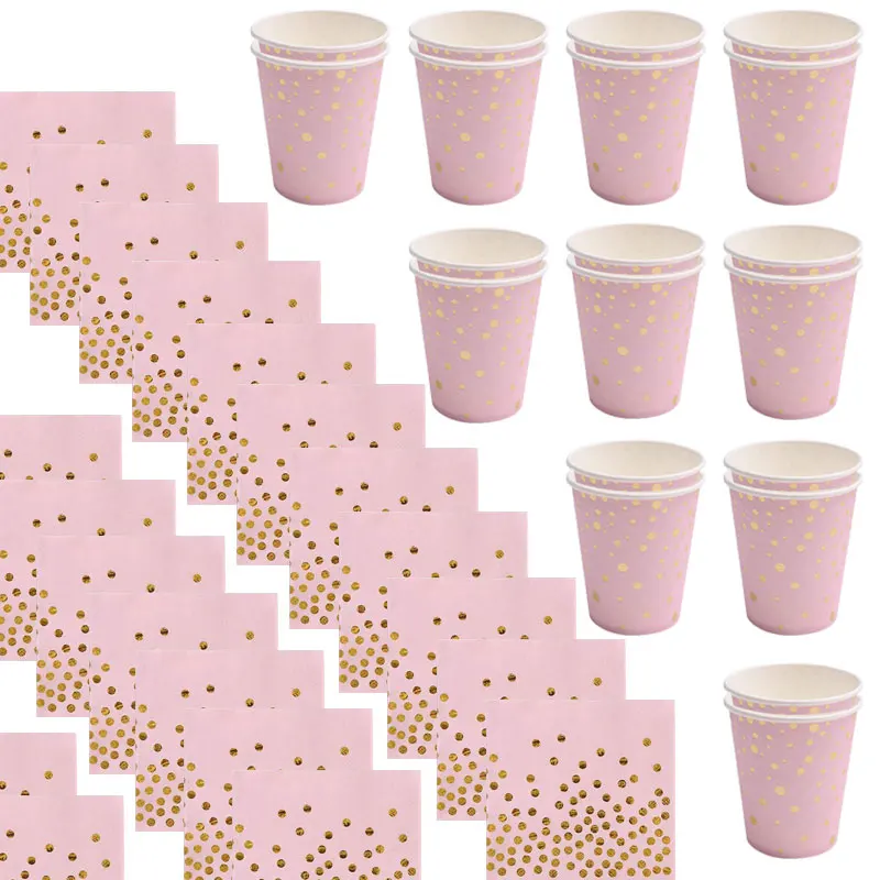 Baby Meisje Roze Goud Dot Party Wedding Party Cups Platen Servet Wegwerp Servies Voor Baby Shower Verjaardagsfeestje Decoratie