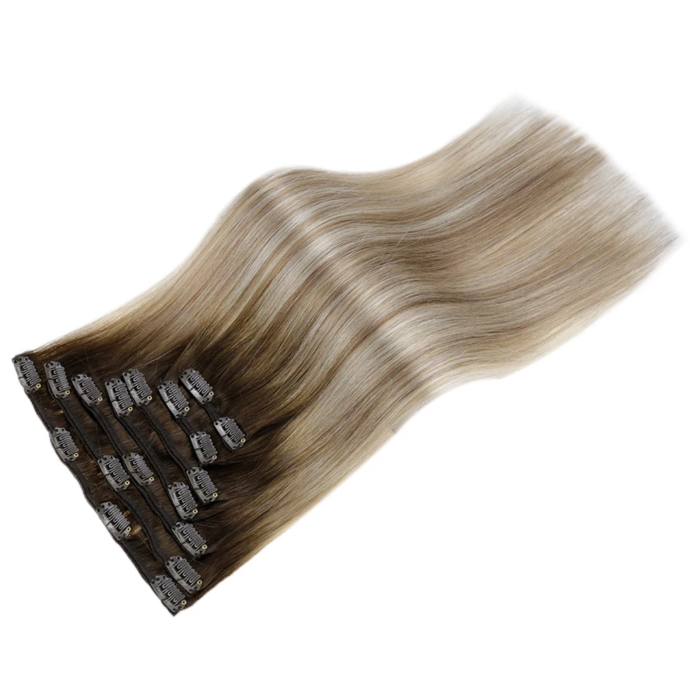 Vesunny Clip In Hair Extension Human Hair Balayage Natuurlijke Human Hair Extension  Human Hair Clip Extension Voor Vrouwen - afbeelding 2