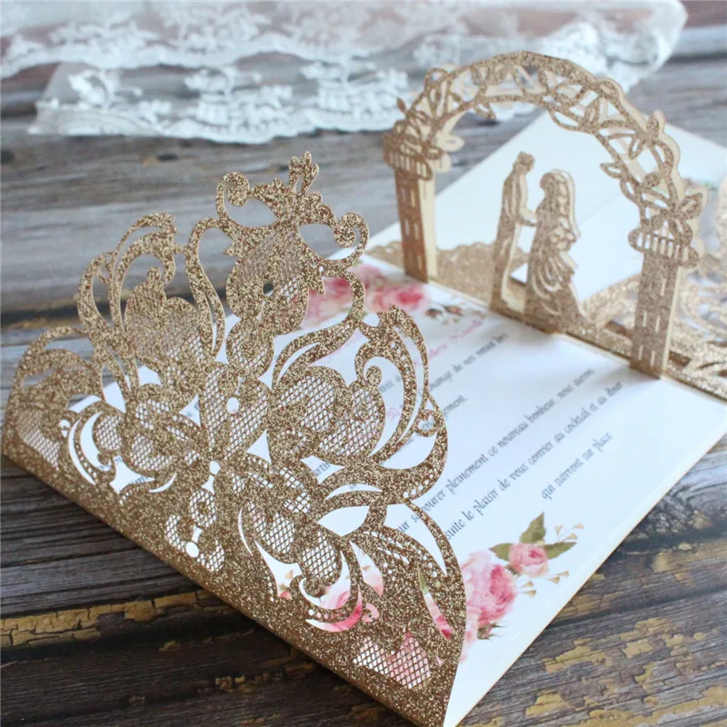 3D glitter wedding invitations postcards Valentine's day gift cards personalized design printing 50 sets