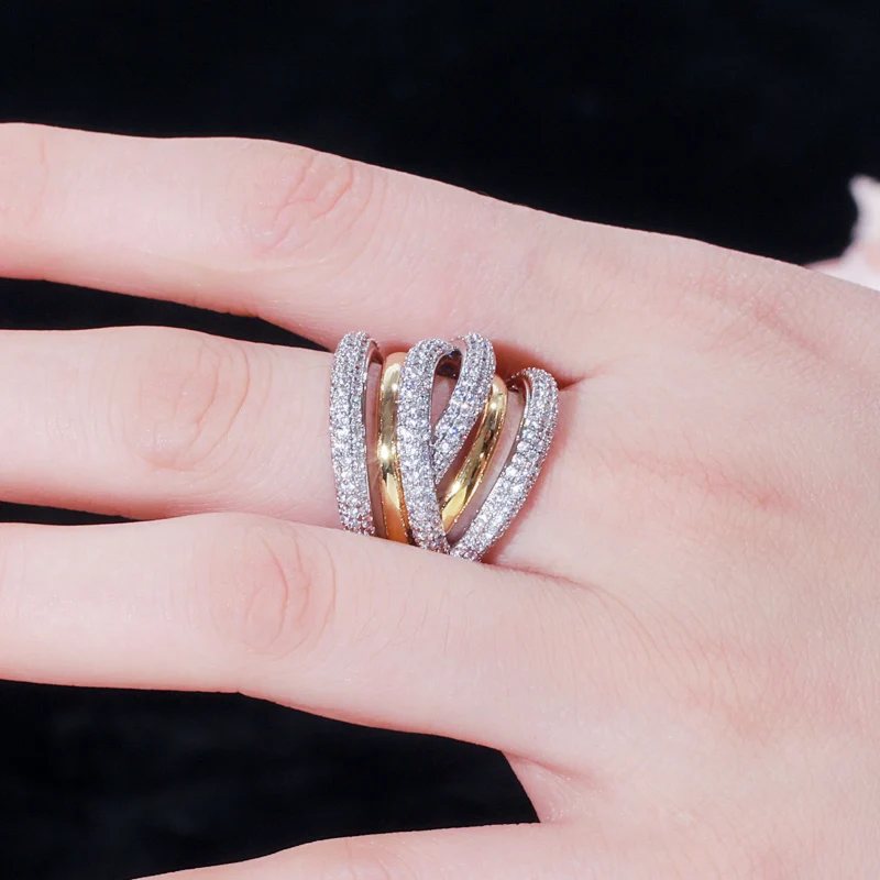 CWWZircons Designer Luxury Twist Lines Geometry Cubic Zirconia Engagement Dubai Naija Bridal Finger Rings Jewelry Addiction R141