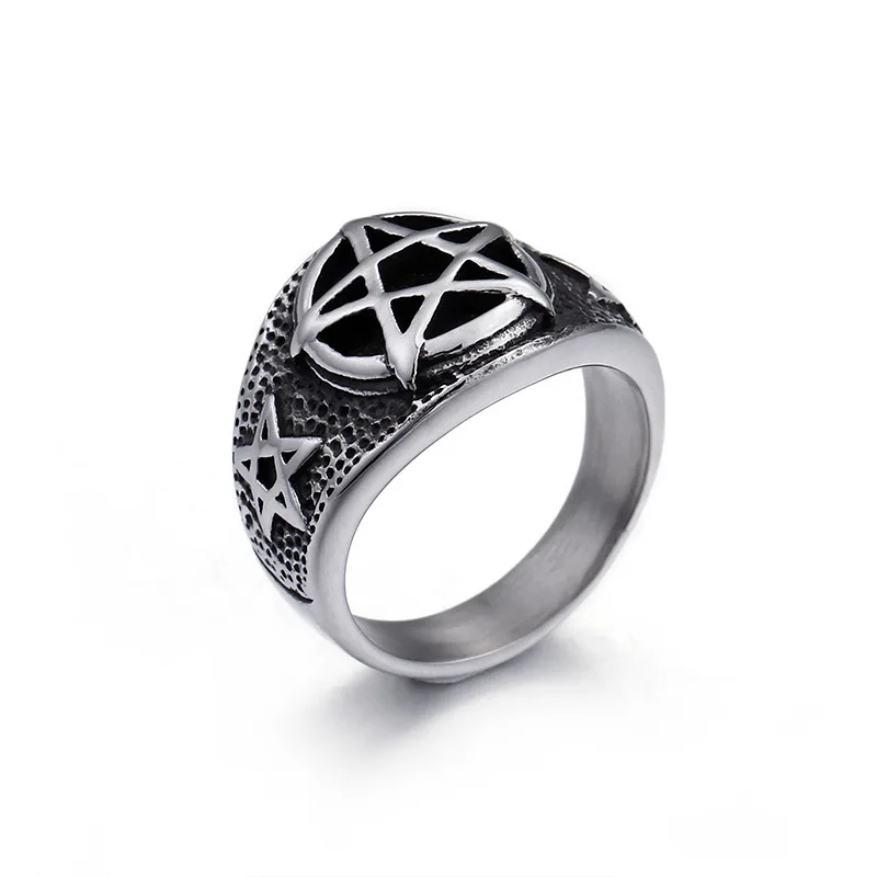 New Retro Men\'s Titanium Steel Ring Men Domineering Stainless Steel Ring Six-Pointed Star Ring