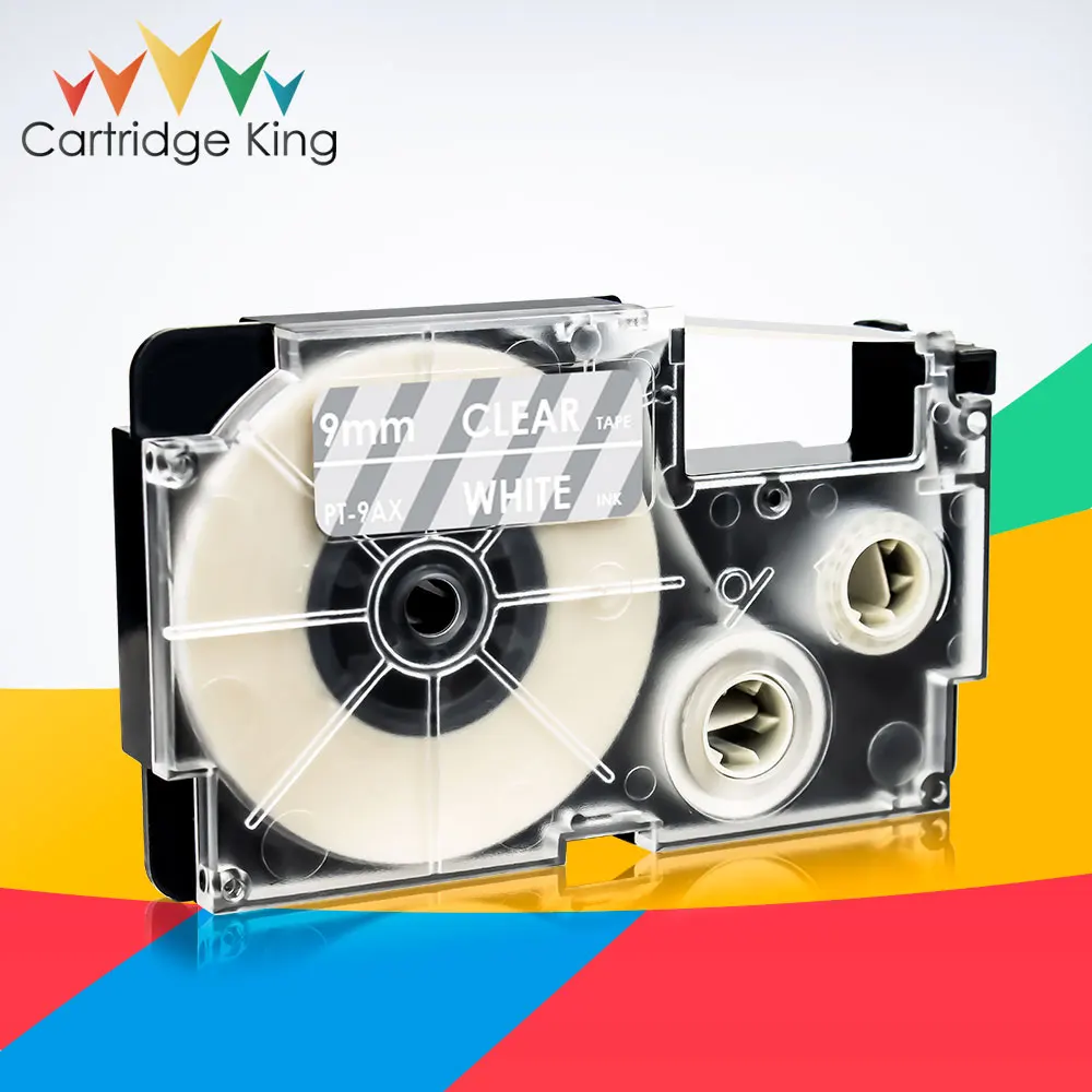 9mm Compatible Tape for Casio XR-9AX White on Clear Cassette Labeling Tape for Casio KL-120 KL-430 KL-60 KL-7400 KL-8100 KL-8200