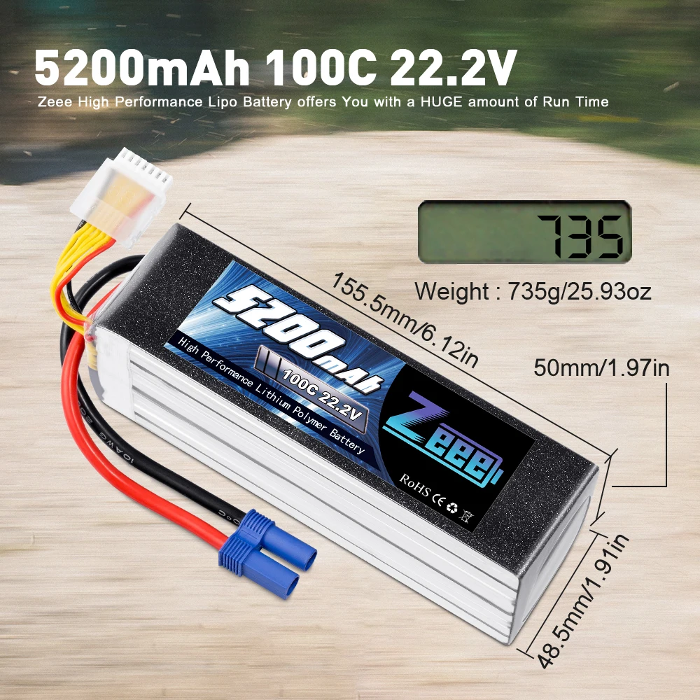 Zeee-batería Lipo 6S, 5200mAh, 6000mAh, 100C con conector EC5, Softcase para coche, barco, avión, Drones FPV, aptos para piezas de modelo RC