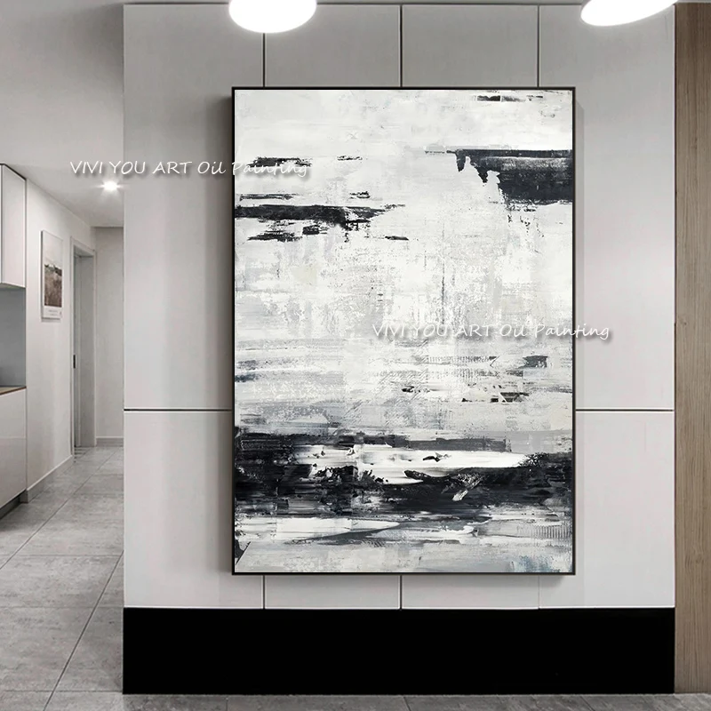 

Abstract Black and White Canvas Painting Handmade Nordic Wall Art Picture Paintings For Living Room Bedroom Decorative