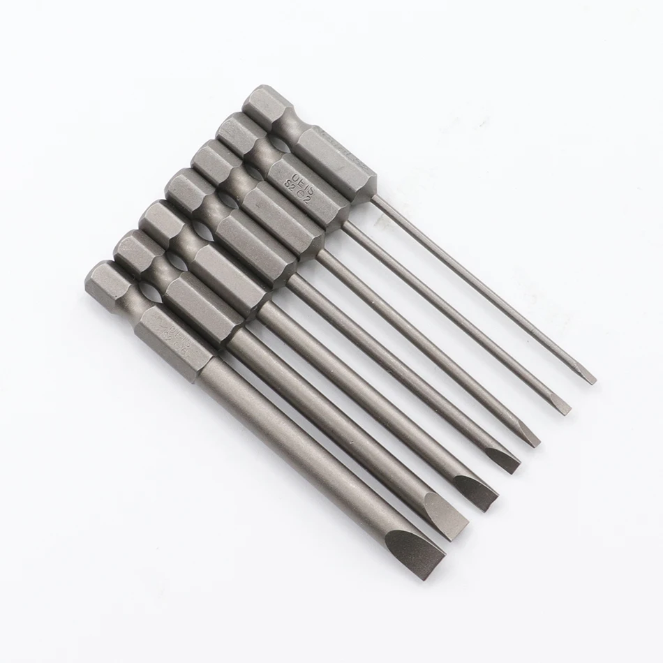 7pcs S2 alloy steel flat-blade screwdriver bit 1.6mm-6.0mm multi-function electric screwdriver bit, manual screwdriver bit 75mm