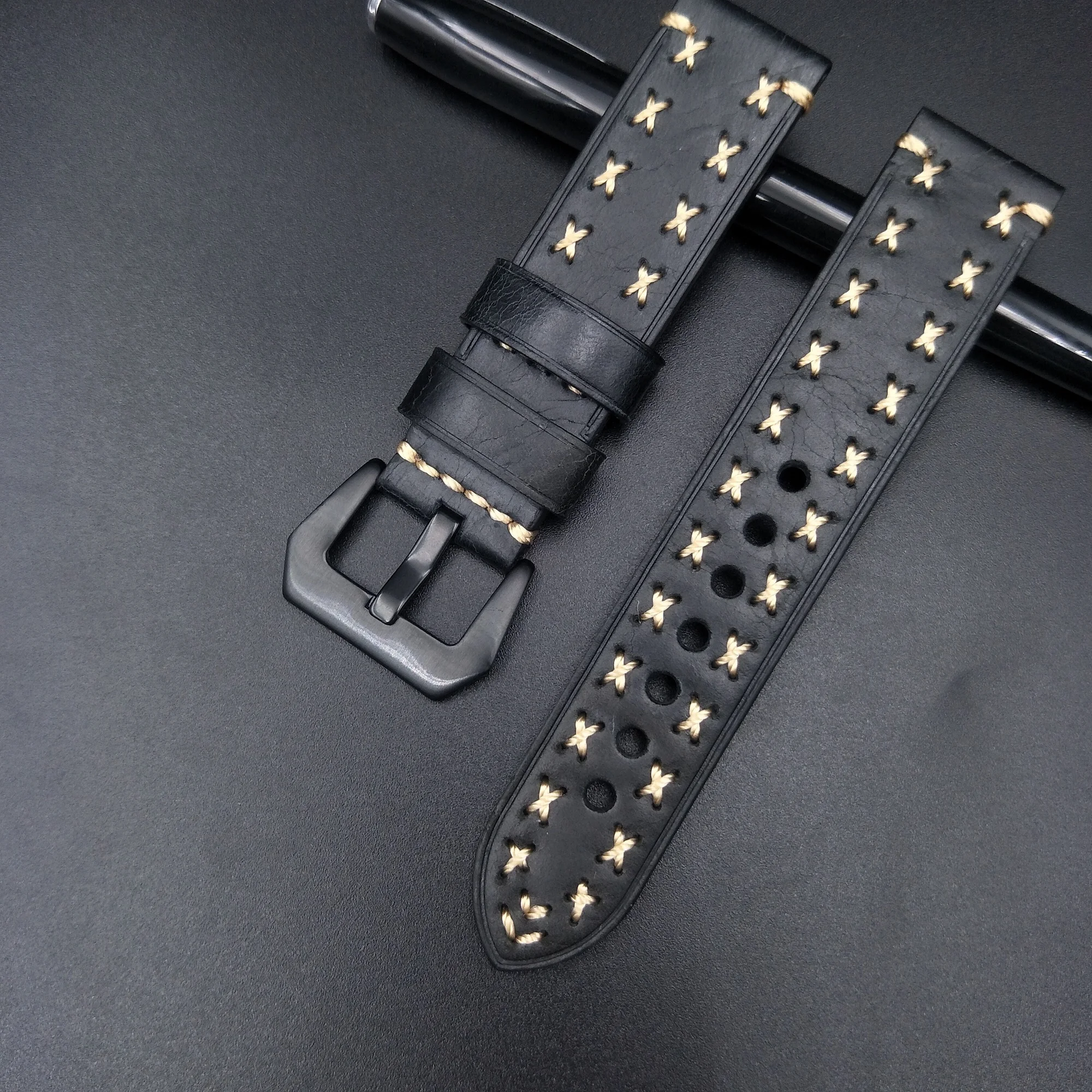 Leather Watchband for Panerai 22mm 24mm Leather Watch Strap High Quality Handmade Personality Leather band with Black Buckle