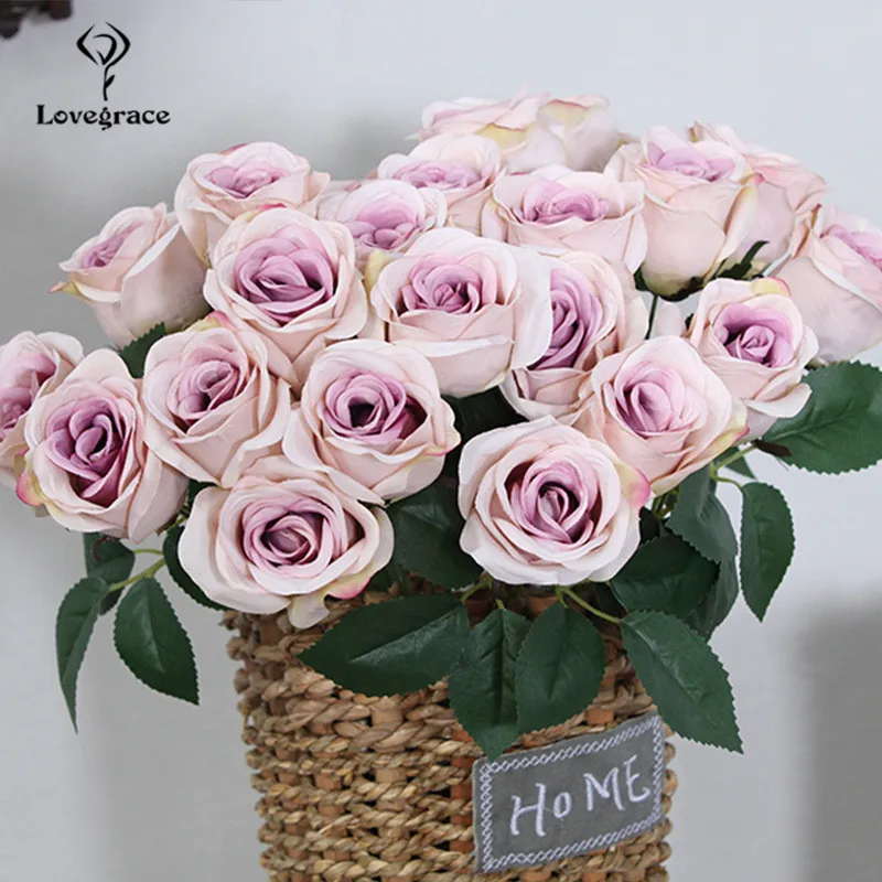 1 Bouquet 12 Heads Silk Flower Roses Artificial Rose Flowers Multicolor For Wedding Table Home Party Decor Fake Flowers Bouquet