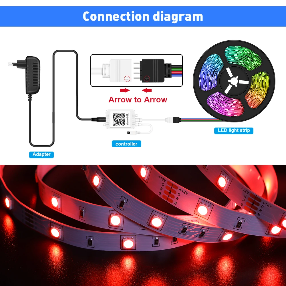 A+ Led Strip Lights,Bluetooth App Control  RGB LED Light Strip with 44 Keys IR Remote for Bedroom, Kitchen, Home Decoration