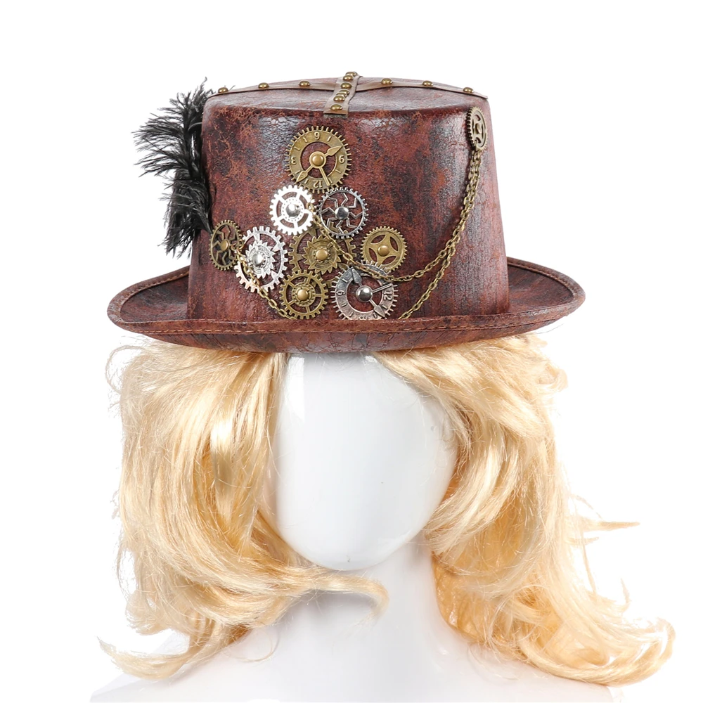 Steampunk Period Crow Hat Men Retro Gothic Cosplay Halloween Women Gear Feather Nonwoven Mini Cap for Nightclub Stage Performanc