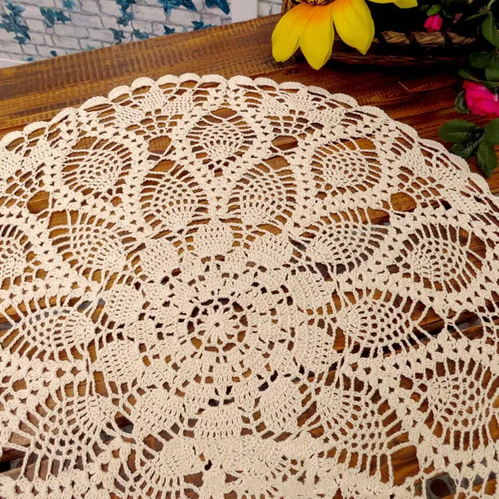 60cm Cotton Hand Crochet Round Lace Hollow Out Tablecloth Table Cloth Cover