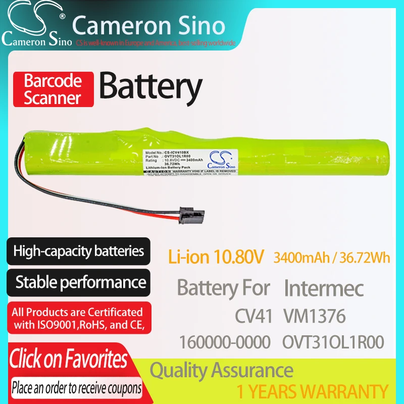 CameronSino Pin Cho Intermec CV41 VM1376 Phù Hợp Với Honeywell 160000-0000 163176-0001 OVT31OL1R00 Máy Quét Mã Vạch Pin 3400MAh