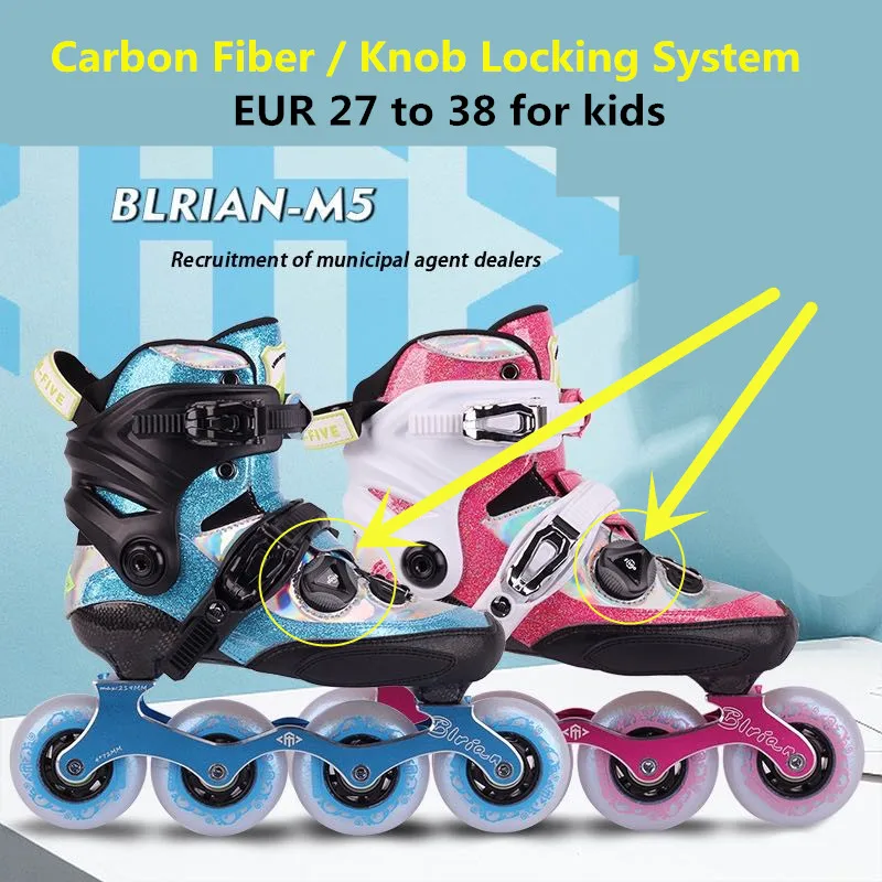 Professional Kids Knob Carbon Fiber Salom Roller Skates Shoes Children Fibre FSK Inline Skating Patines 4 wheels 64mm 68mm Wheel