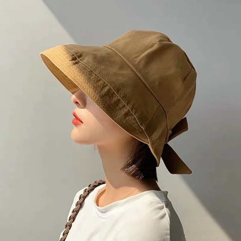 Sun Hat Bucket Hat Basin Hat Breathable Sun Cap Bow Tie Design UV Protection Skin Friendly Women Bucket Hat Travel Fisherman Hat