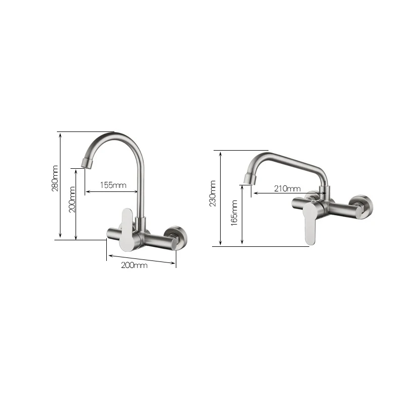 Wall Mounted Kitchen Faucet 360 Degree Rotation Double Hole Single Handle Hot Cold Water Mixer Tap Balcony Laundry Pool Faucet