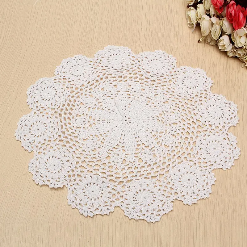 Modern Cotton Crochet Doilies Lot Round 40CM Christmas Table Placemats Drink Coasters  Cup Dish Bakeware Mat Pad For Weddings