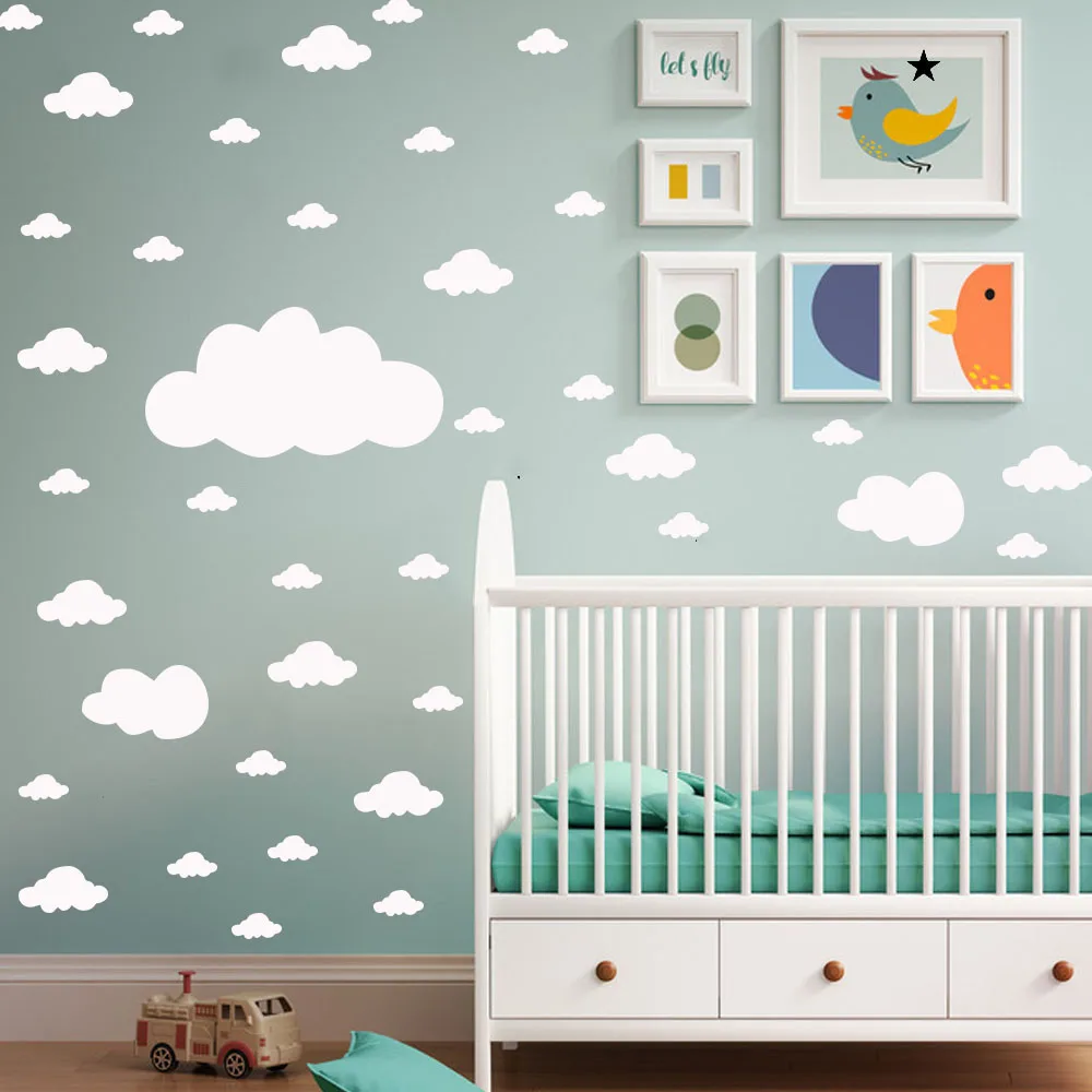 68pcs Mixed size Cartoon White Clouds Wall Sticker For Kids Baby Rooms Home Decor Bedroom Peel & Stick Removable Art Wallpaper