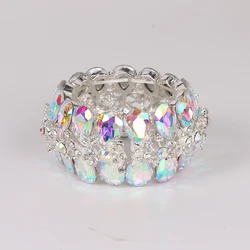 Bright AB Colorful Brand bridal Crystal Cuff Bangles Bracelet Big Wide Stretch Bangle Jewelry Gifts For Women Wedding Accesorios