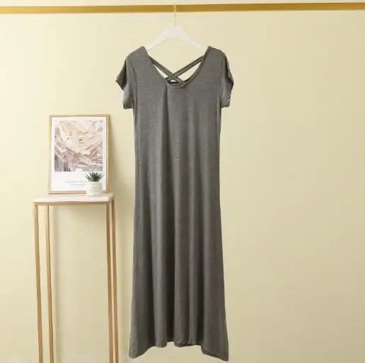 Sexy backless cotton nightgowns women short sleeve long dress casual home wear nightdress modal comfortable female nightshirt