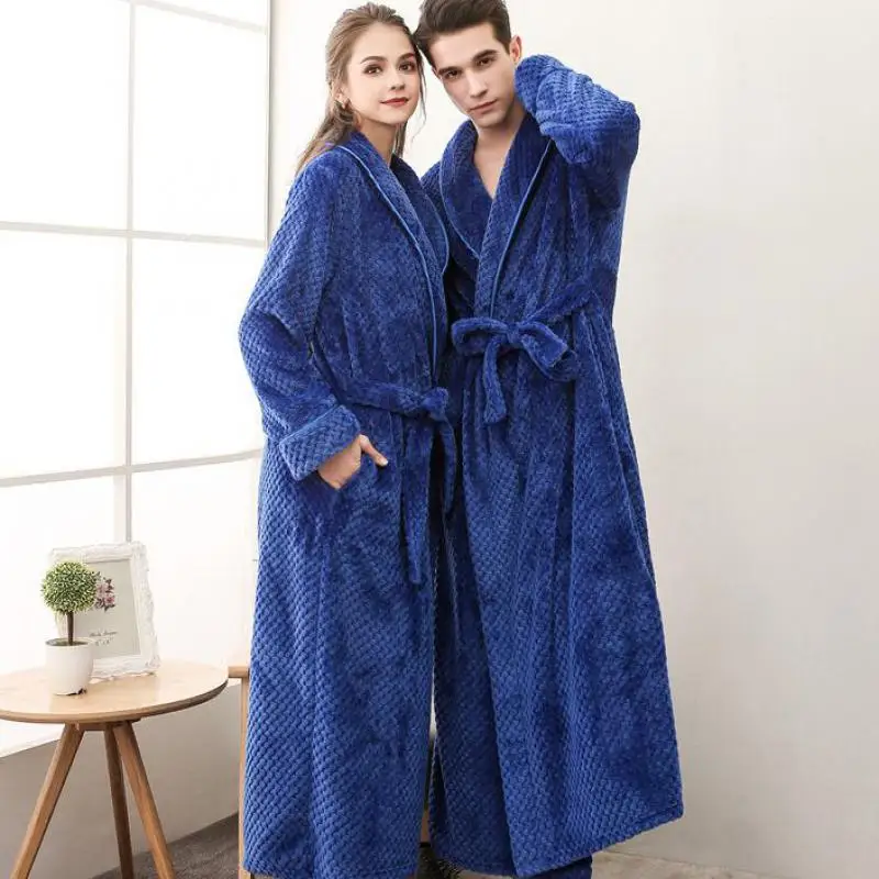 

Winter Lovers Flannel Kimono Bathrobe 3XL Loose Robe Sleepwear Men Thicken Nightgown Nightrobe Warm Casual Home Clothes Women