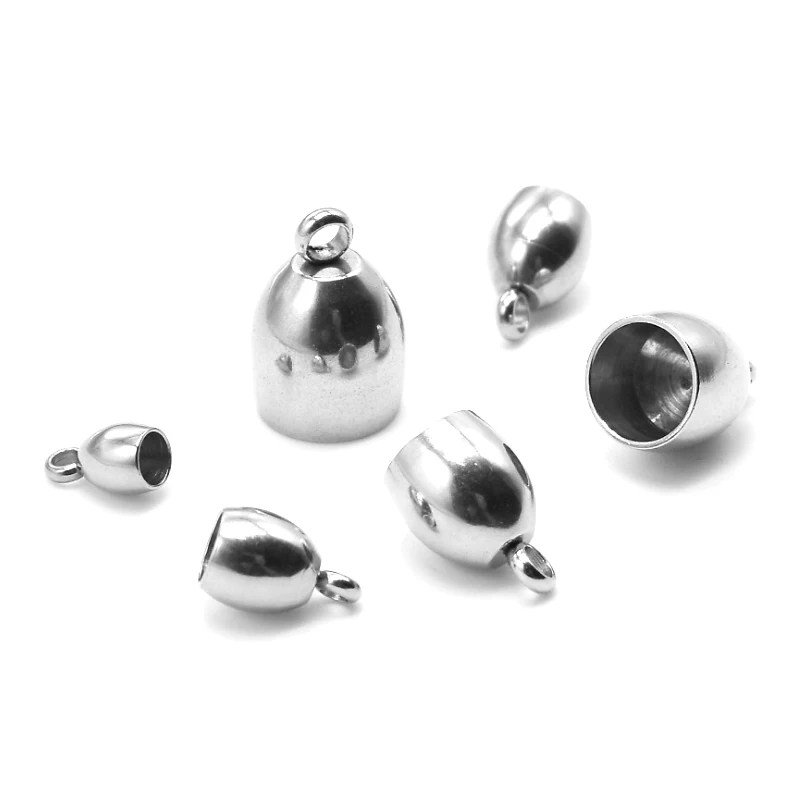 10pcs/lot  3/4/5/6/7mm Stainless Steel End Beads Caps Leather Cord Necklace Bracelet Silver Tone Tassel for Diy Jewelry Making