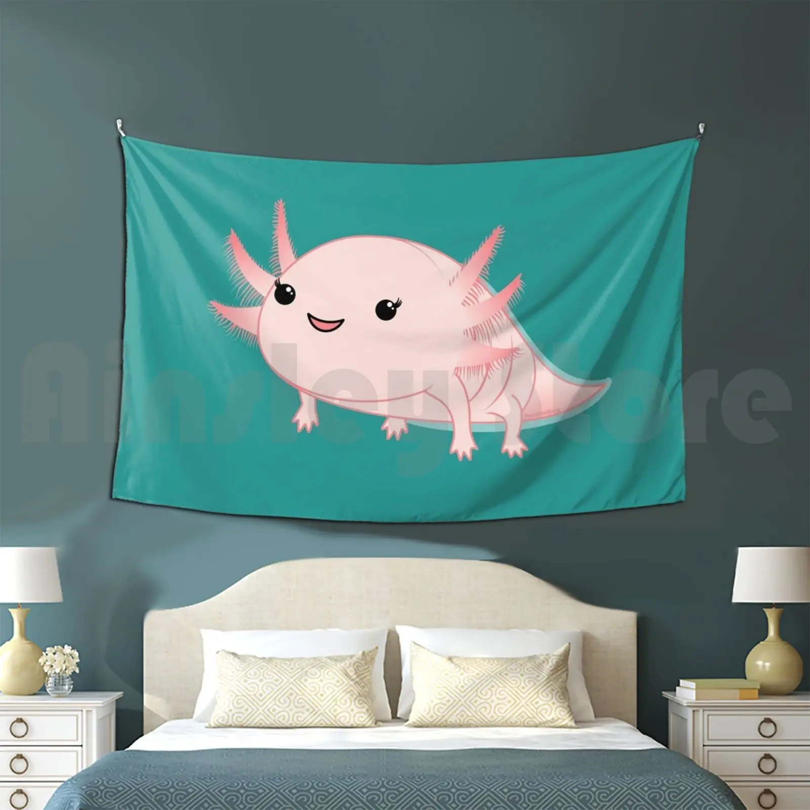 Axolotl Baby Kawaii Tapestry Background Wall Hanging Vector Axolotl Baby Kawaii Cute Animal Water Ajolote Animals