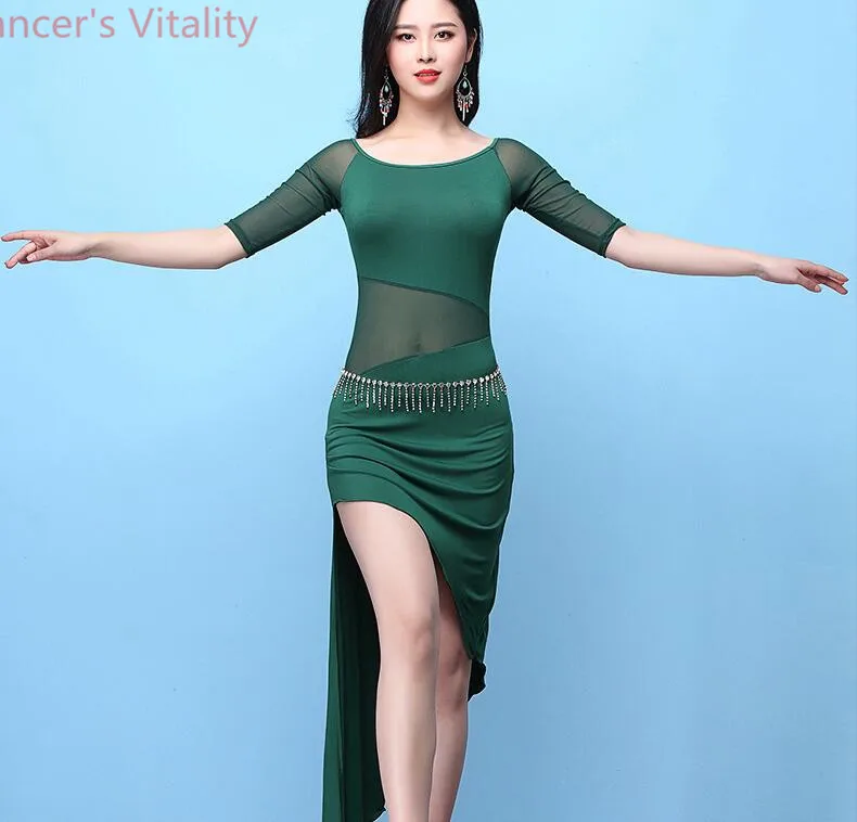 Short Sleeves Dress for Women Belly Indian Dance Cut out Suit Girls Lady Belly Sexy Perspective Dancewear Competition Practice