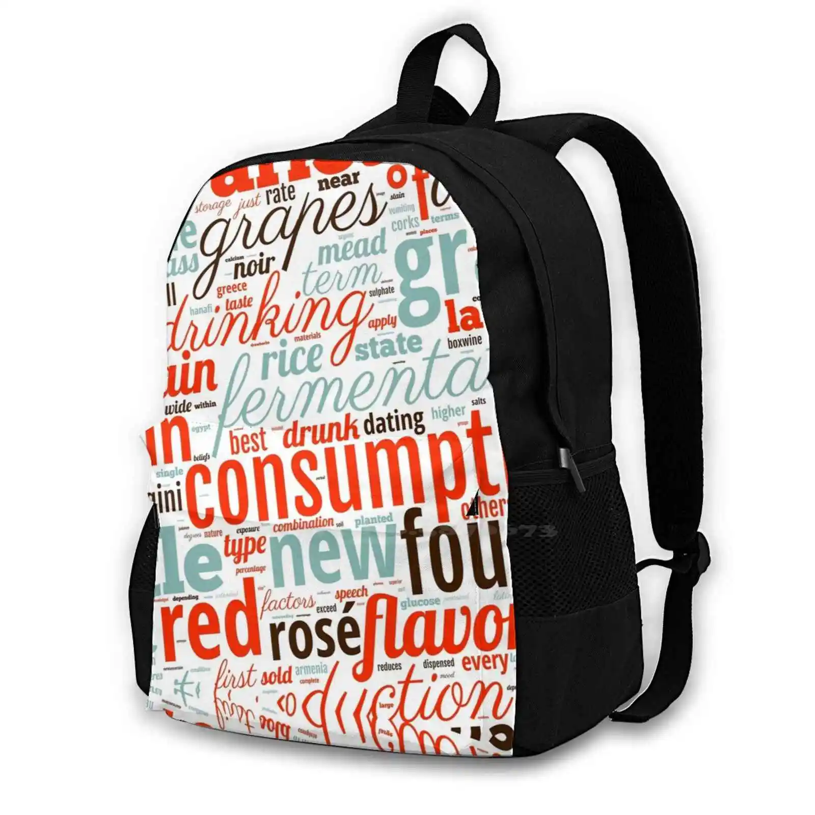 Wine-Typographic Composition-Hd-3 Backpacks For School Teenagers Girls Travel Bags Letsgroovebaby Lets Groove Baby Red