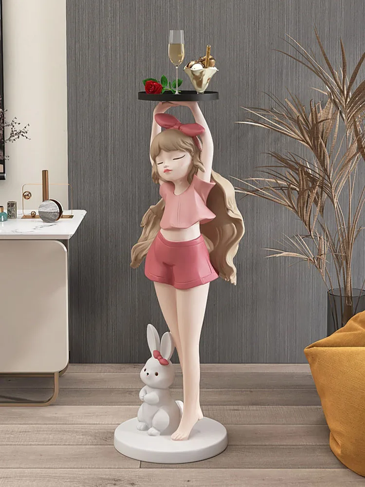 Home Decor Nordic Creative Cartoon Girl Statues Interior Figurines Decorative Figures Tray Landing Living Room Decoration  Gifts