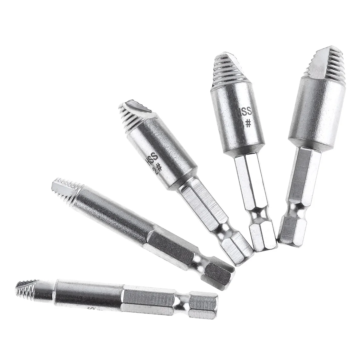 5Pcs rimozione vite danneggiata 1/4 "codolo esagonale Hss testa di rottura rotta vite spelata rimozione bullone estrattore strumenti per la casa