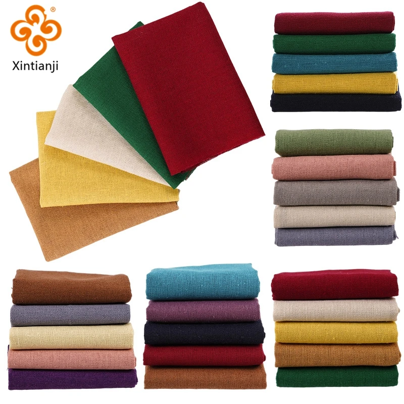 25X25cm (9.84 Inches) Christmas Red Green Raw Cotton Linen Patchwork Bundles Fabric For Hand-Sewing Embroidery Needlework