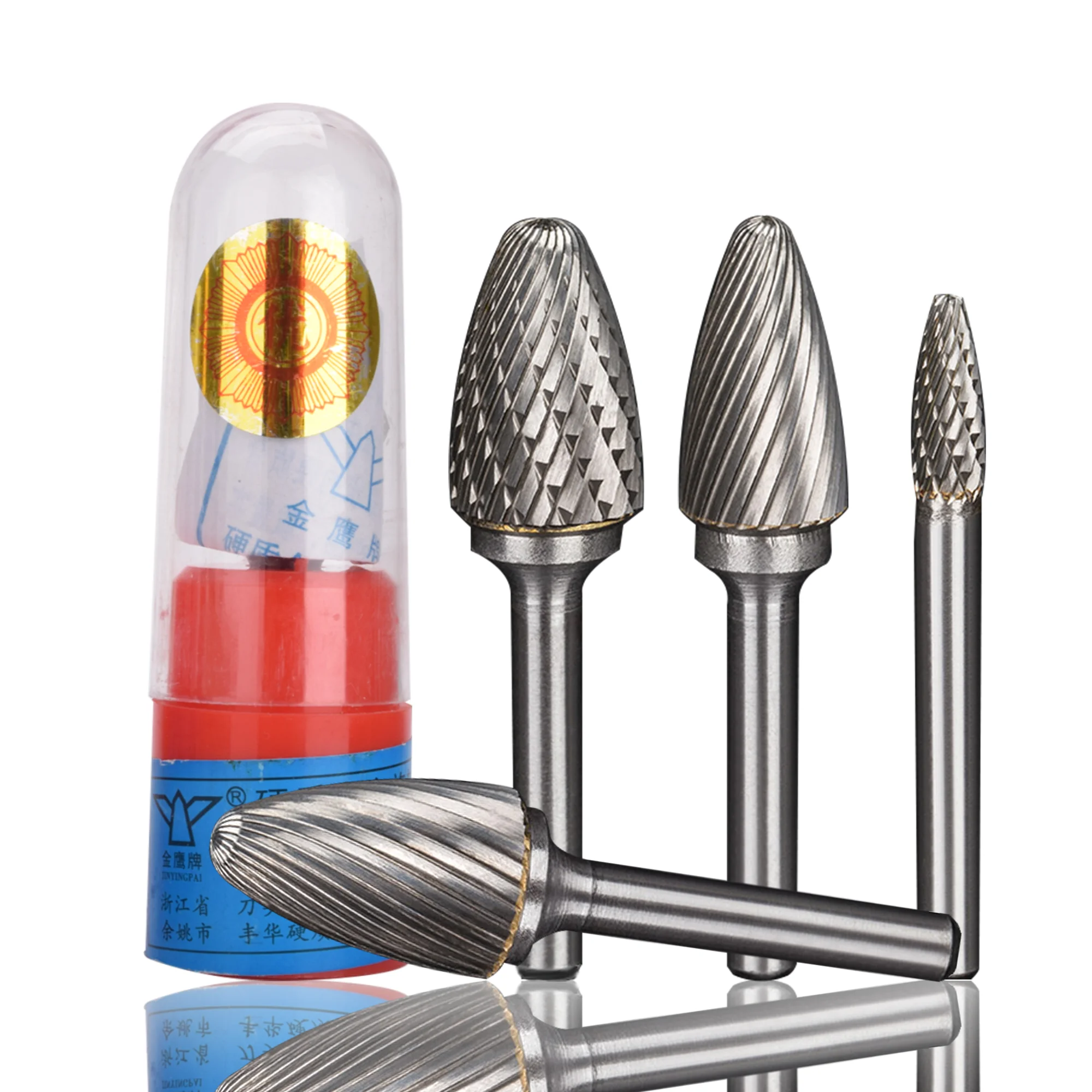 UCHEER 1pc 6mm F type Single/double cut Carbide burr Cutter Metal Grinding Carving Rotary File Cylindrical Router Bit