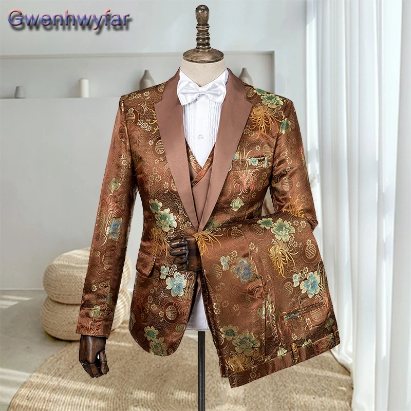 

Gwenhwyfar Custom Made Groomsmen 2 Pieces Wedding Tuxedos Custome Homme Notched Laple Best Men Party Suits Jacket+Vest+Pants Set