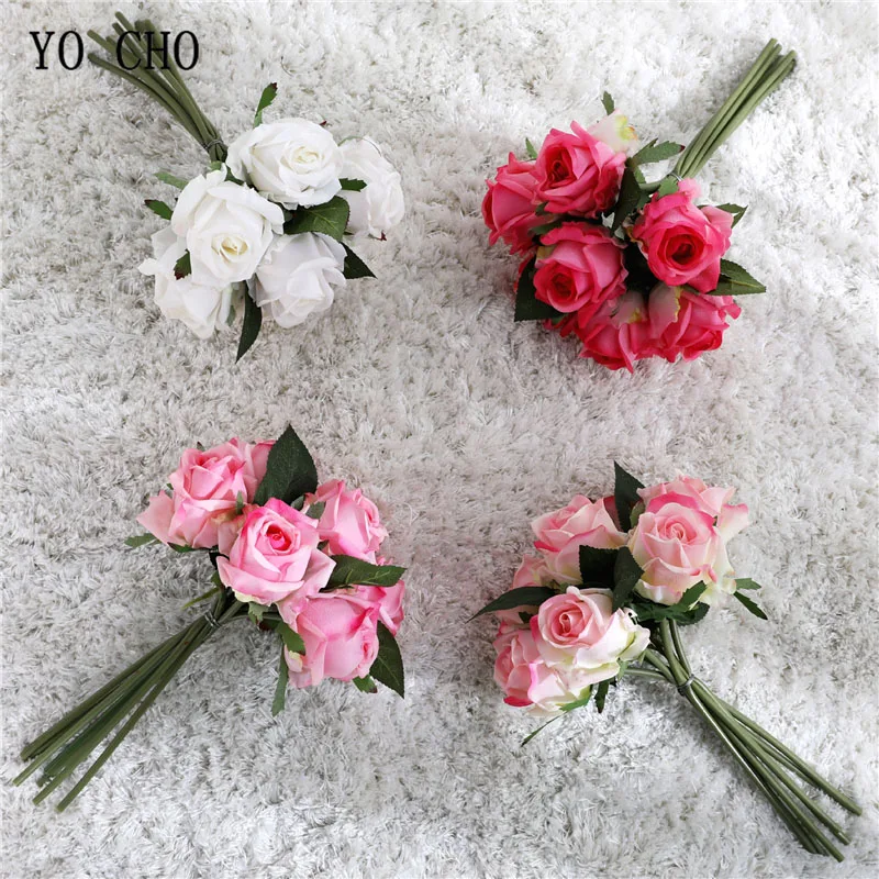 

YO CHO Artificial Flowers Roses Silk Bouquet 7 Heads Roses Flore Wedding Bouquet Table Home Vase DIY Decor Fake Flowers Bundle